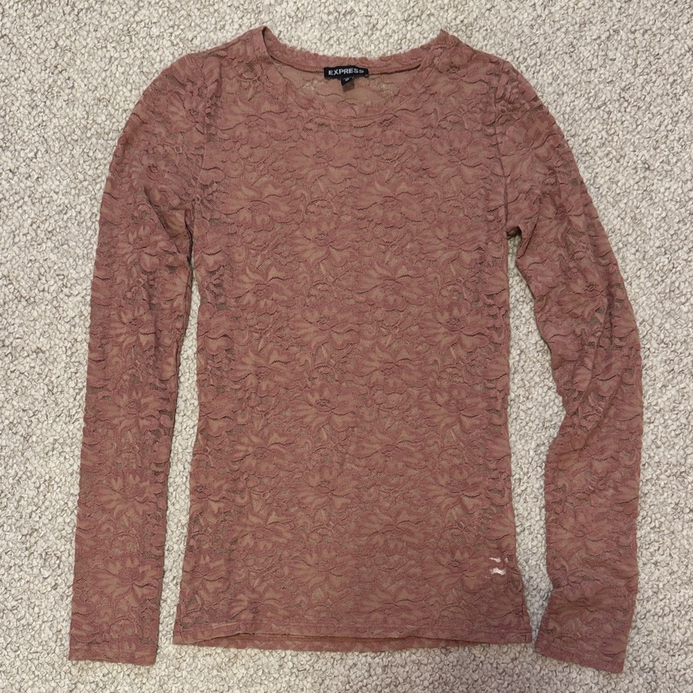 Express Women's Floral Lace Long Sleeve Top - Nude pink